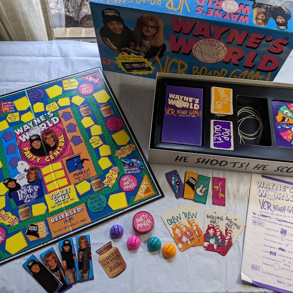 Rare HTF Wayne's World VCR Board Game 1992 Mattel Vintage VTG VHS 90s GenX Movie